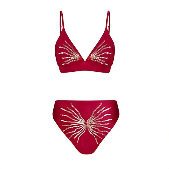 NWOT Oceanus Red Ursula Bikini Set - Picture 1 of 12